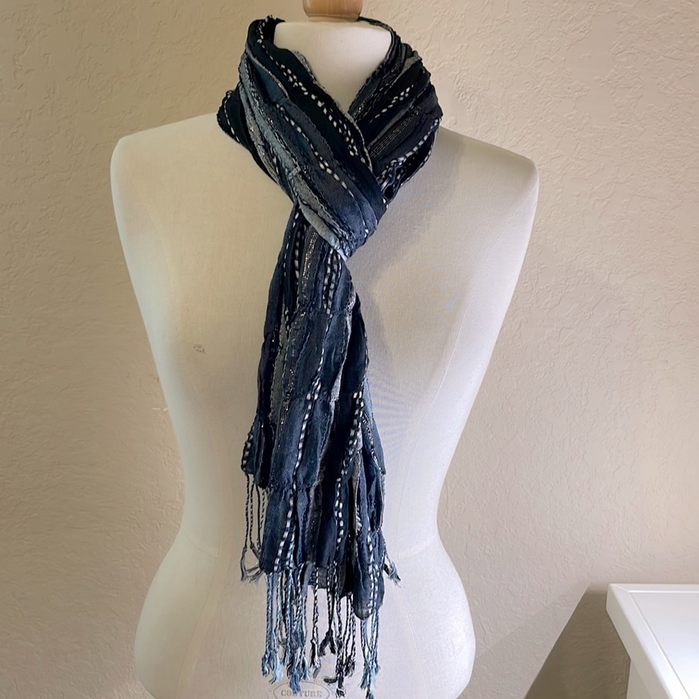 Black, grey, silver striped scarf